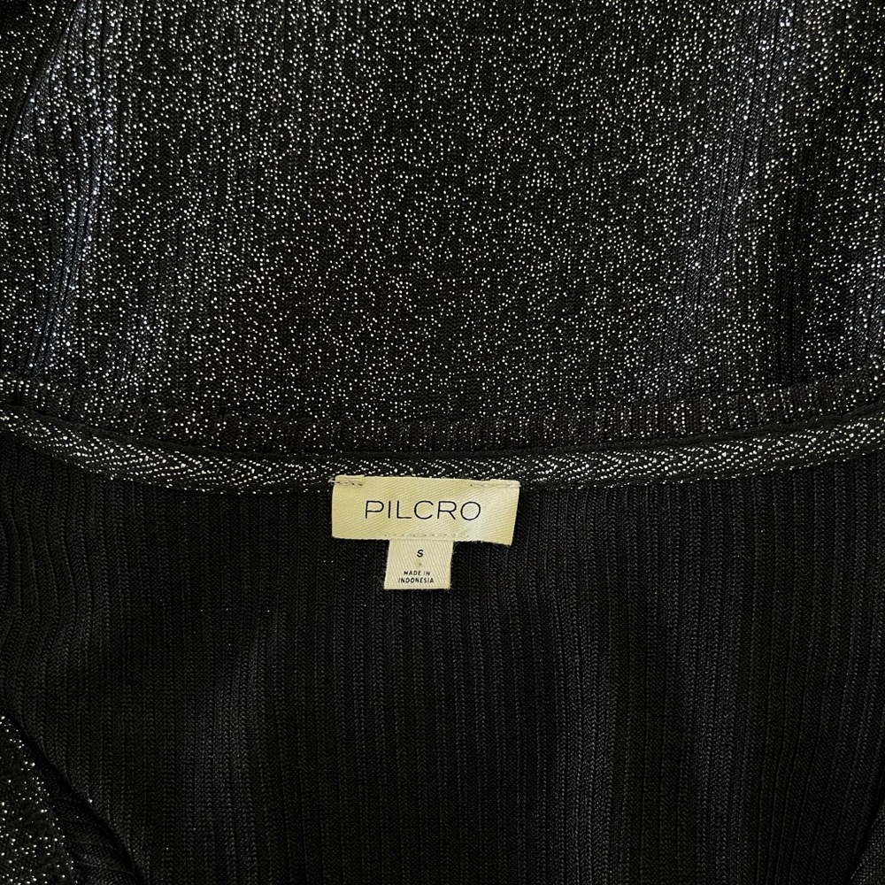 Pilcro Andie Ribbed Spotlight Henley Top Black Metallic Shimmer Going Out S - Picture 6 of 7